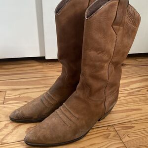 Vintage Suede Cowboy Boots 11 Guess Georges Marciano Made In Spain Leather Soles